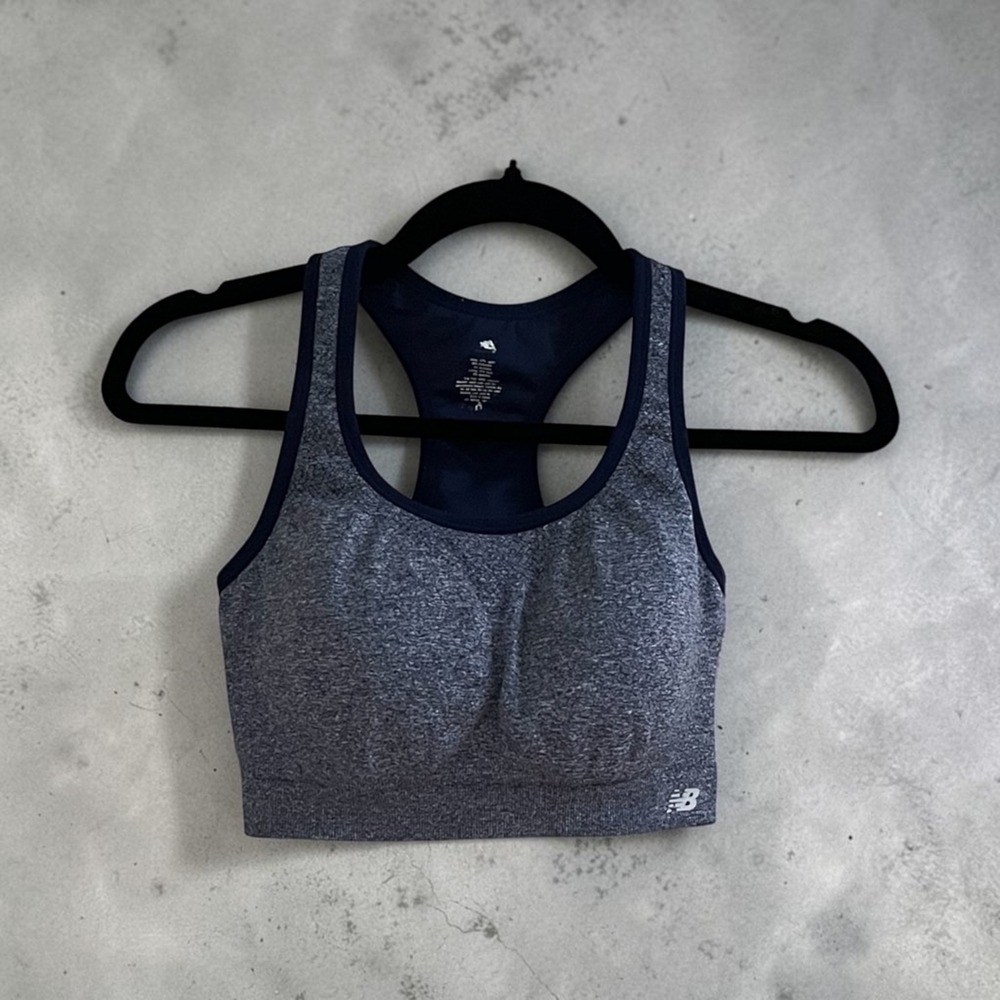 New Balance Blue Heathered Racerback Workout Sports Bra Top Yoga Running